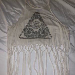 Kendall & Kylie Fringe Cream Crop Top